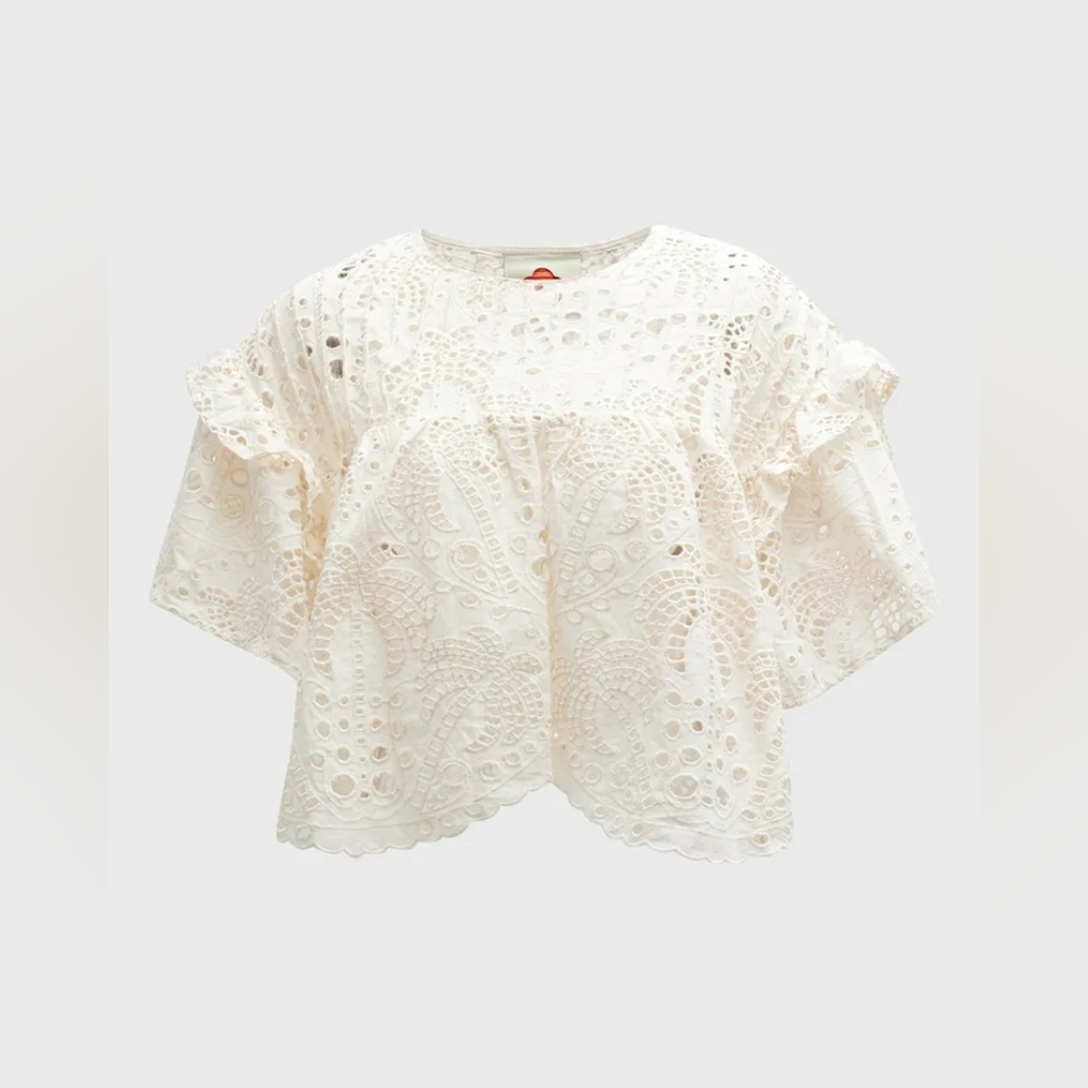 NWT Farm Rio Palm Tree Richelier Lace Eyelet Blouse XS - Picture 16 of 16